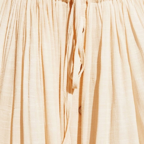 New Gauzy Cover Up Maxi Dress Button Front Deep Plunge Beige Ivory - Picture 5 of 10